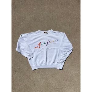 Vtg JK Sports Sweater Unisex Sz Large White Embroidered Logo Crewneck Sweatshirt